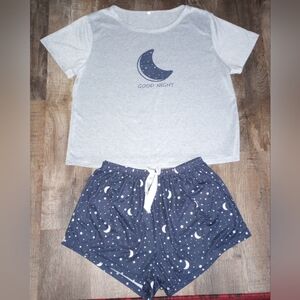 Gray and Blue Moon Pajama Set,Size XL